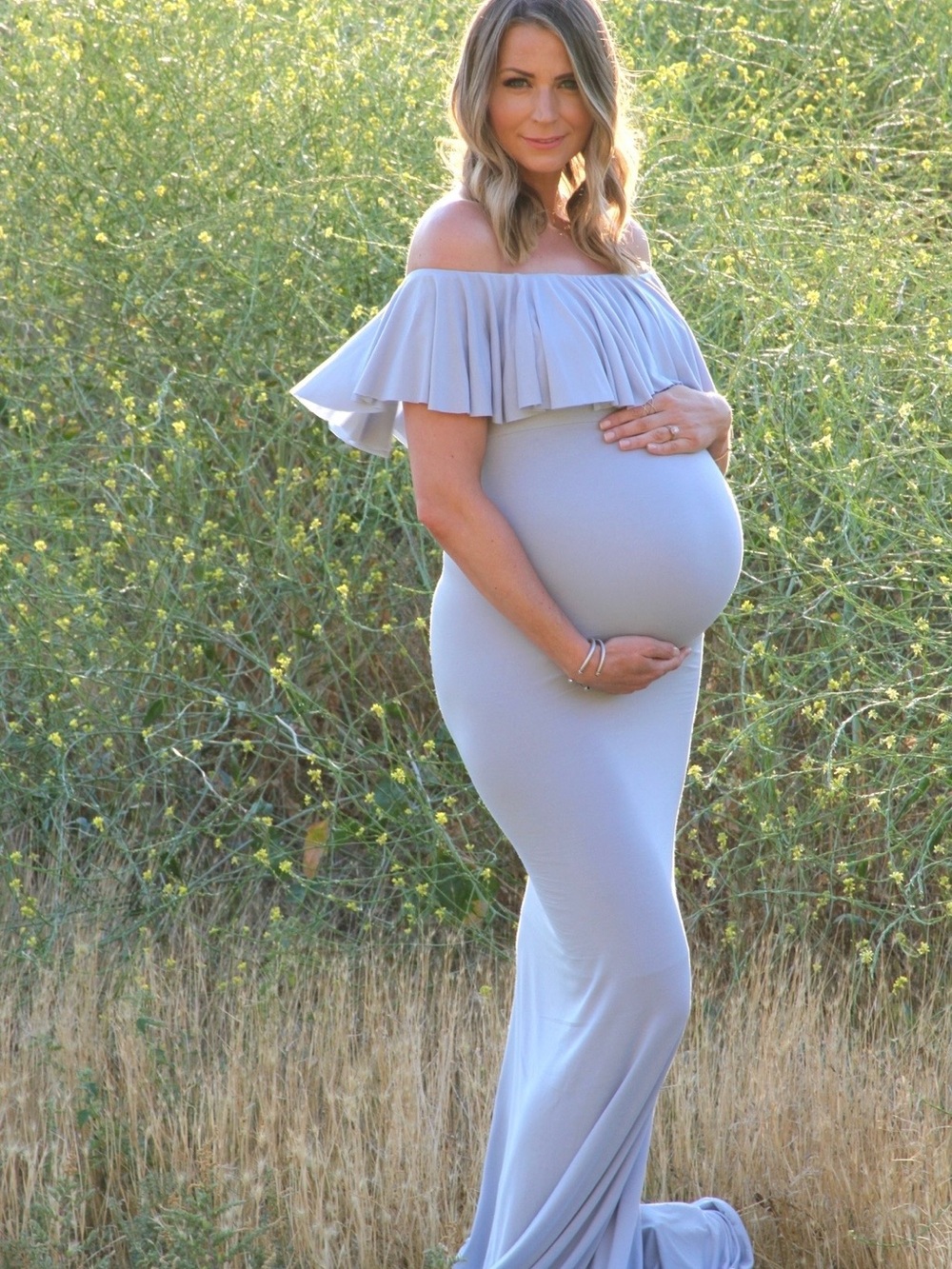 Maternity Off-Shoulder Dress in Baby blue